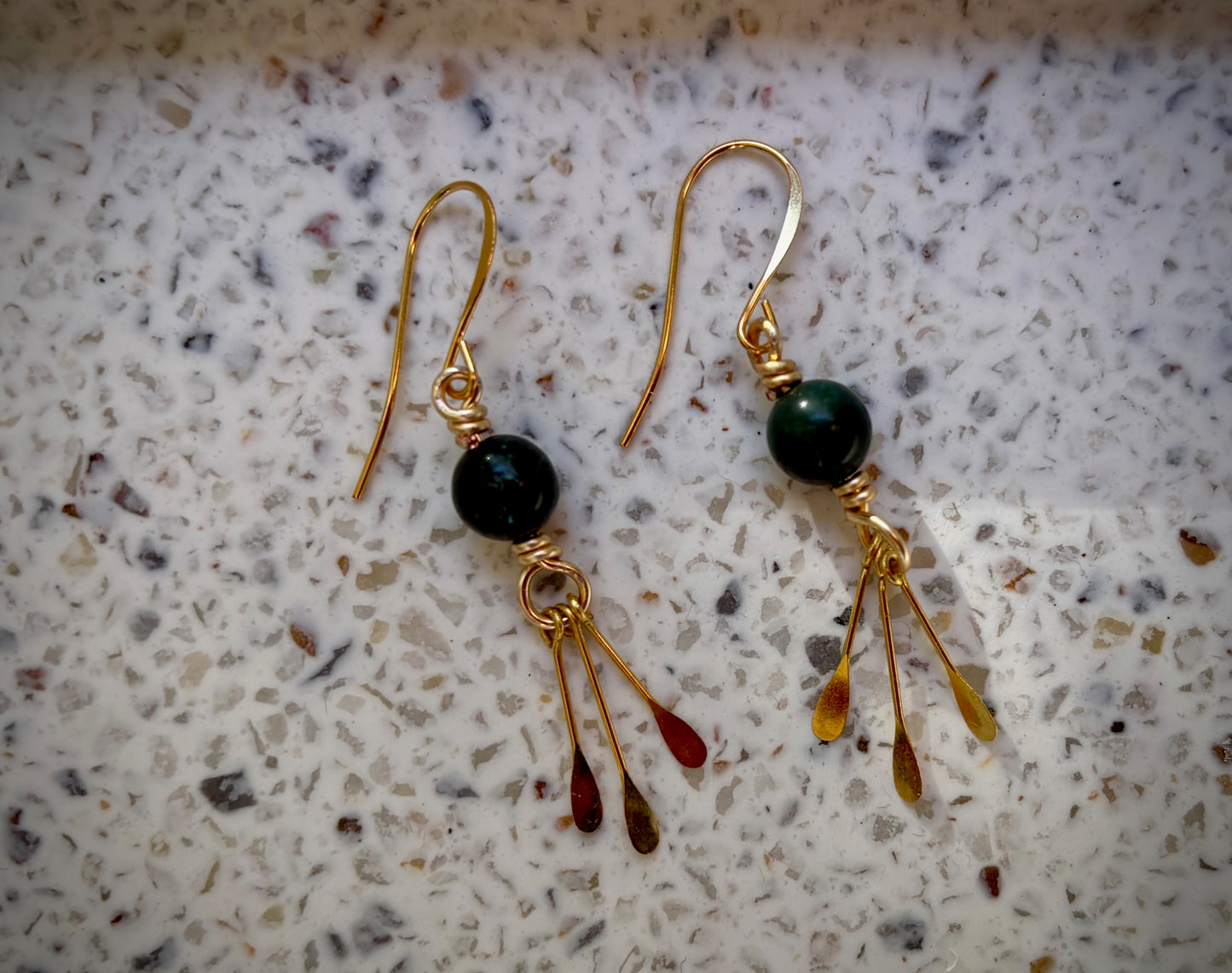 Morea Earrings - Ziosite and Gold Dangles