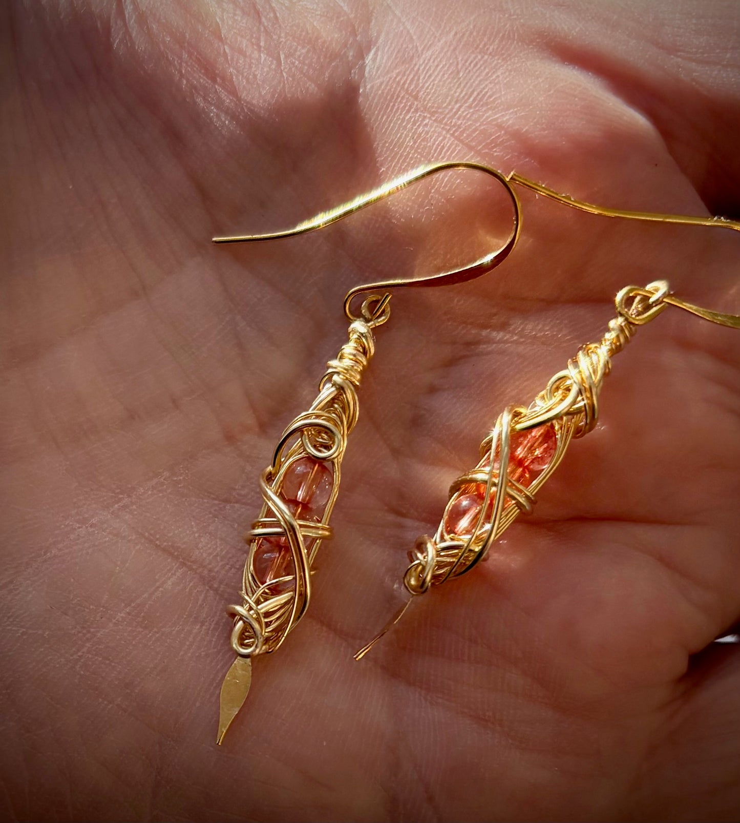 Hesperia Earrings - Gold Wire Wrapped Pink Crystal