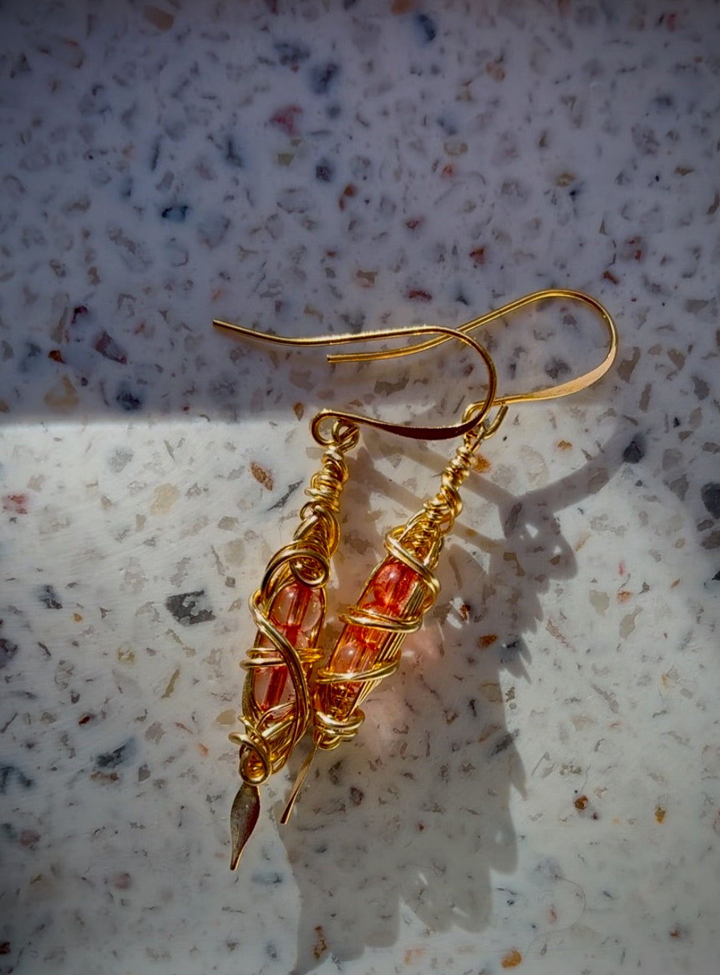 Hesperia Earrings - Gold Wire Wrapped Pink Crystal