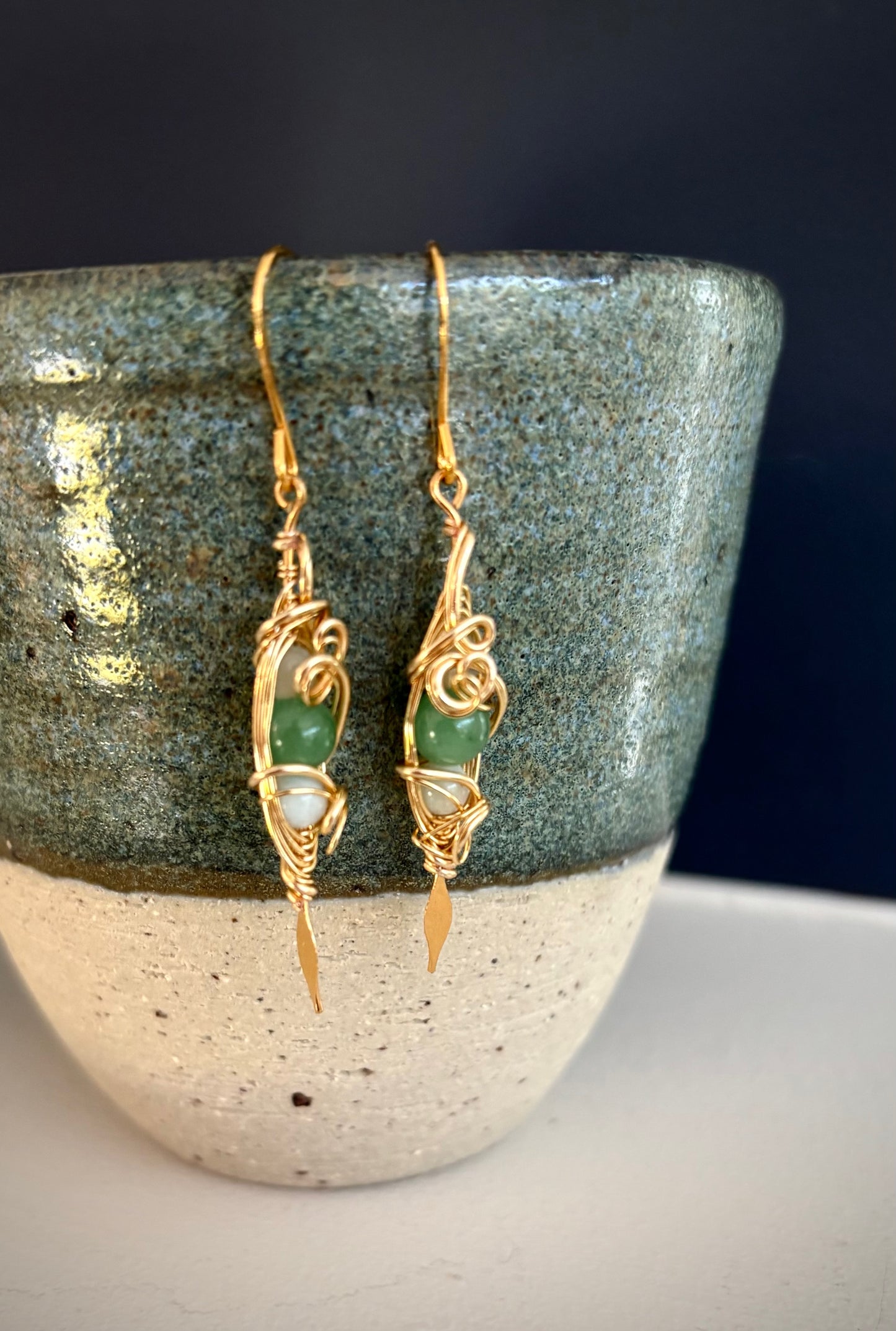 Hiedra Earrings - Gold Wire Wrapped Green Aventurine and Amazonite