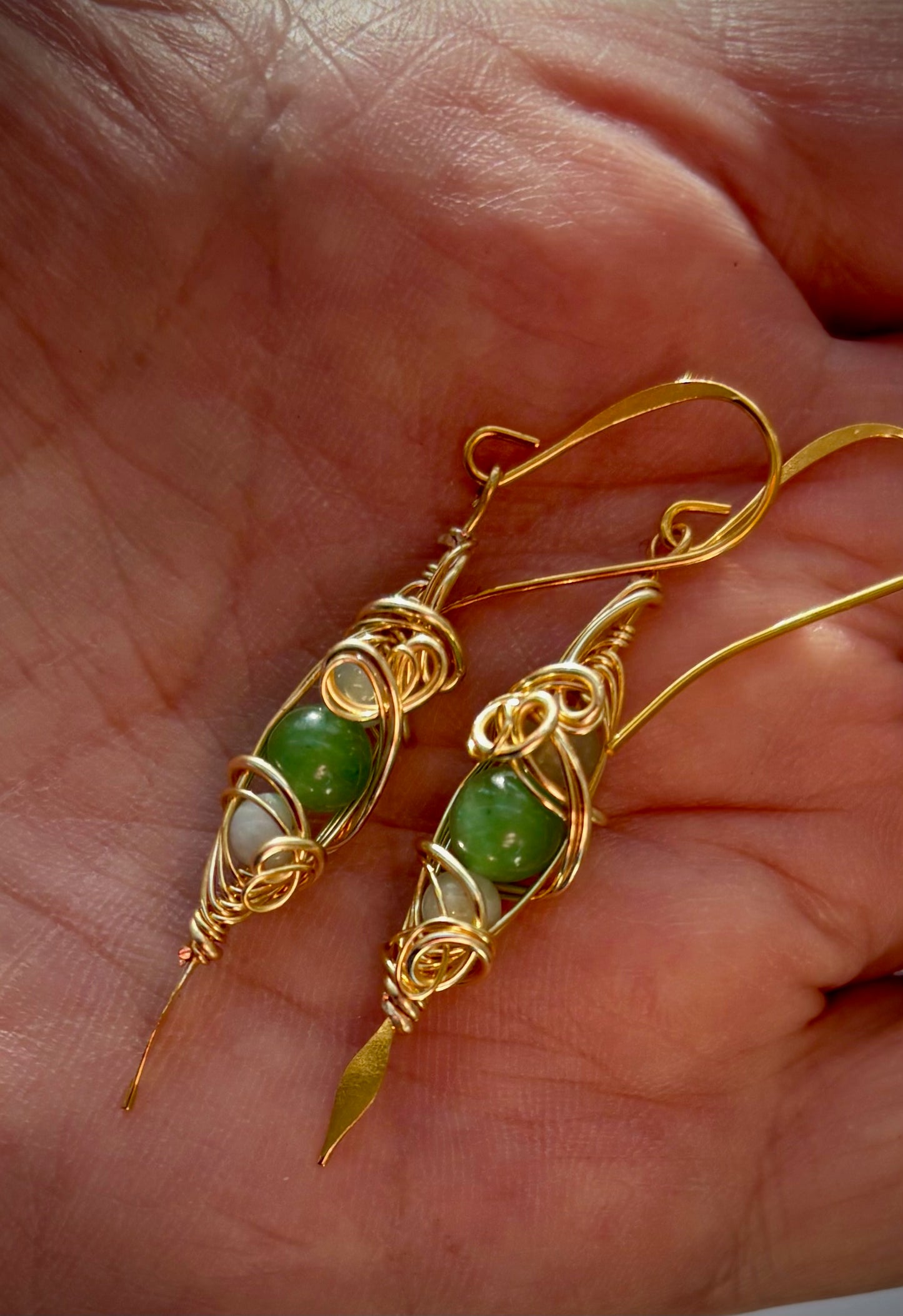 Hiedra Earrings - Gold Wire Wrapped Green Aventurine and Amazonite