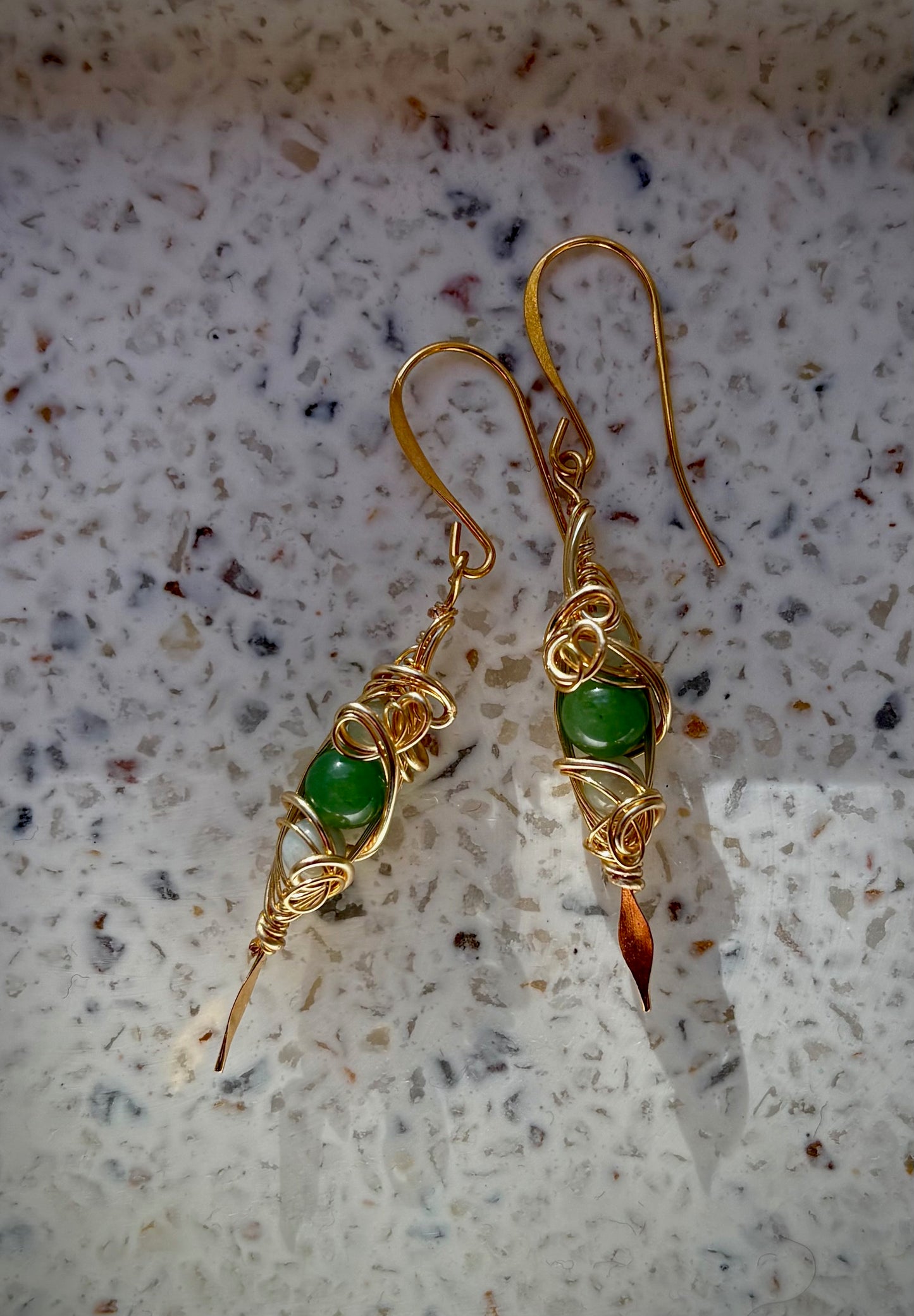 Hiedra Earrings - Gold Wire Wrapped Green Aventurine and Amazonite