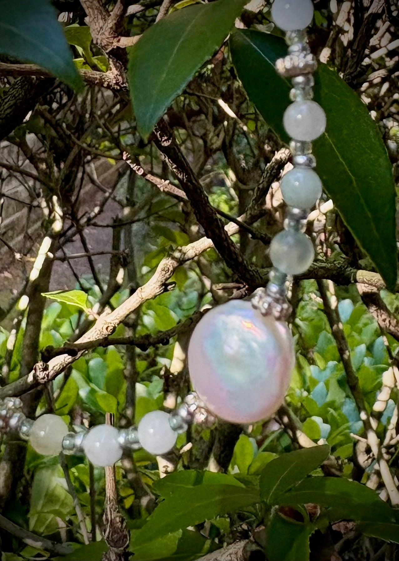 Enceladus Bracelet - Freshwater Coin Pearl with Amazonite and Fluorite