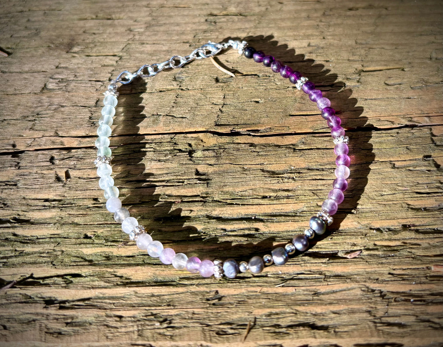 Merope Bracelet - Peacock Pearls and Graduated Fluorite