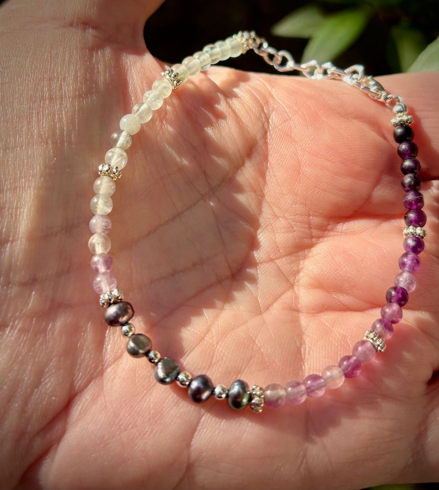 Merope Bracelet - Peacock Pearls and Graduated Fluorite