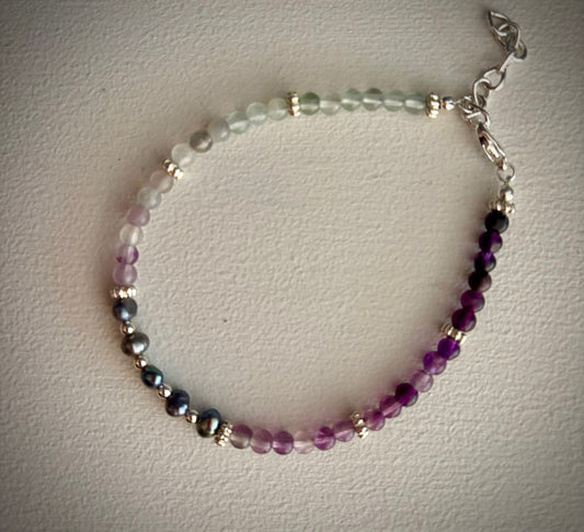 Merope Bracelet - Peacock Pearls and Graduated Fluorite