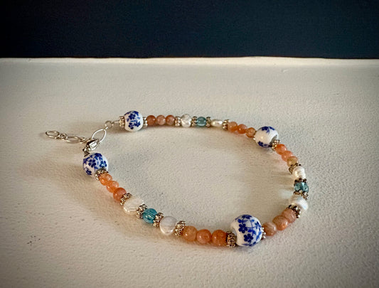 Calypso Bracelet - Sunstone, Pearl, Porcelain, Blue Quartz