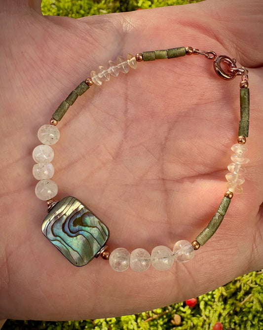 Thetis Bracelet - Abalone, Moonstone, Jade, Misty Quartz