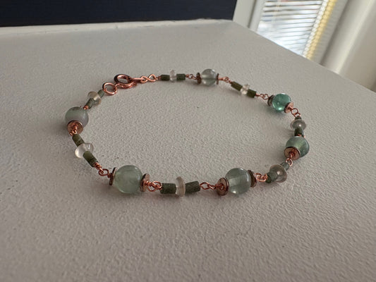 Ptelea Bracelet - Fluorite, Misty Quartz, and Jade