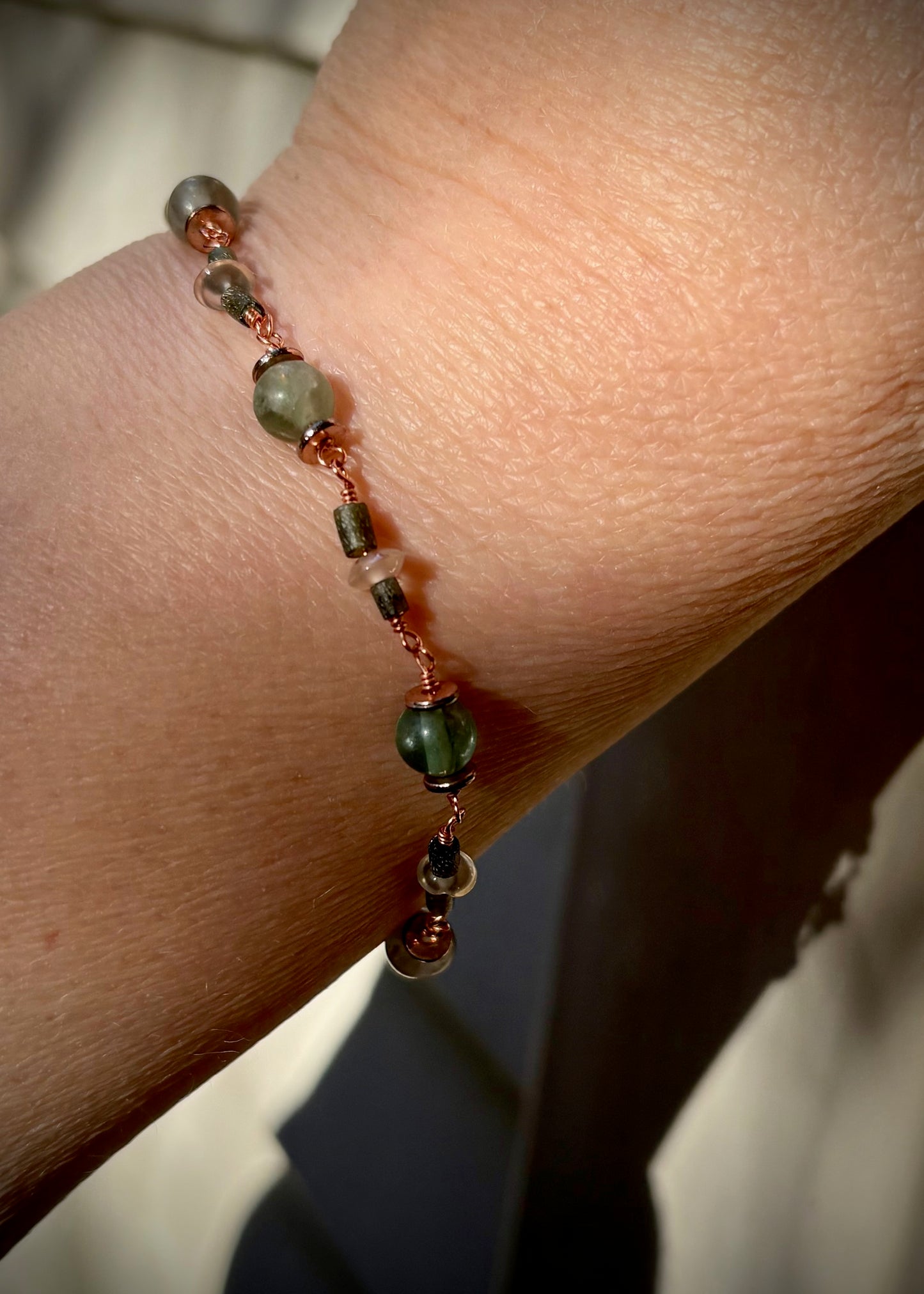 Ptelea Bracelet - Fluorite, Misty Quartz, and Jade