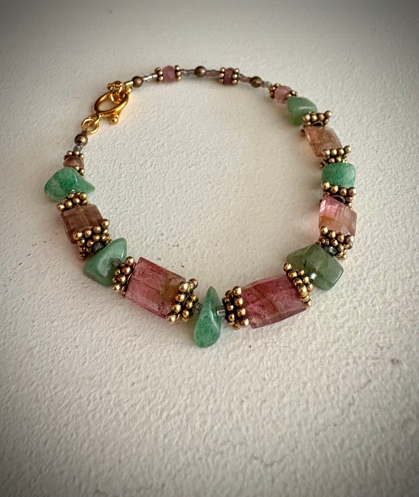 Hestia Bracelet - Faceted Tourmaline and Green Aventurine