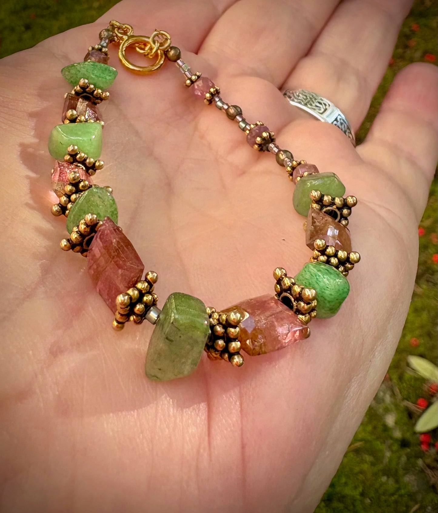 Hestia Bracelet - Faceted Tourmaline and Green Aventurine