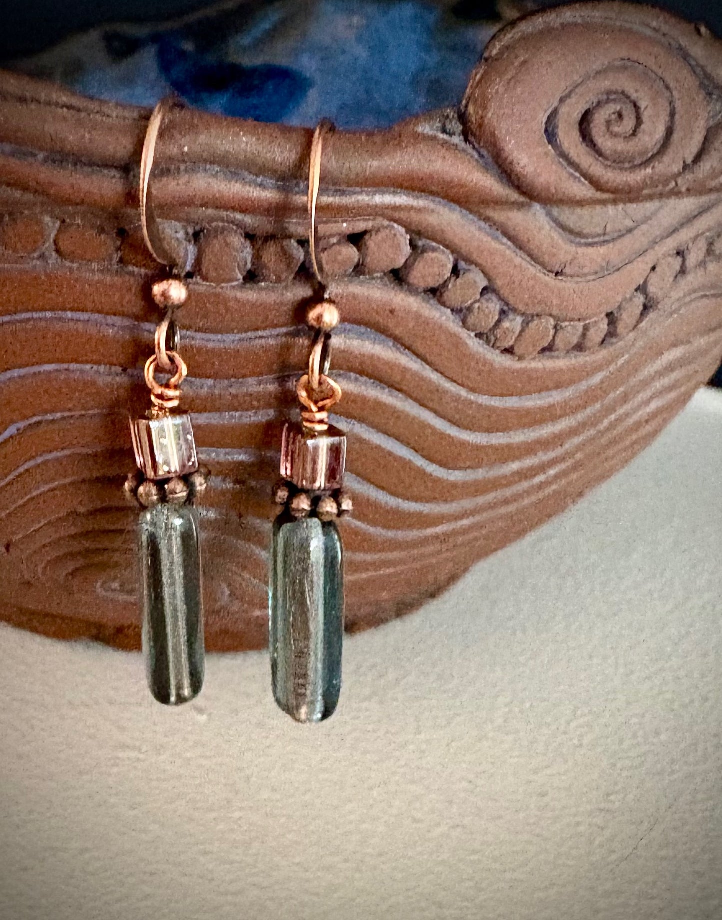 Viento Earrings - Blue and Lavender Crystal with Copper