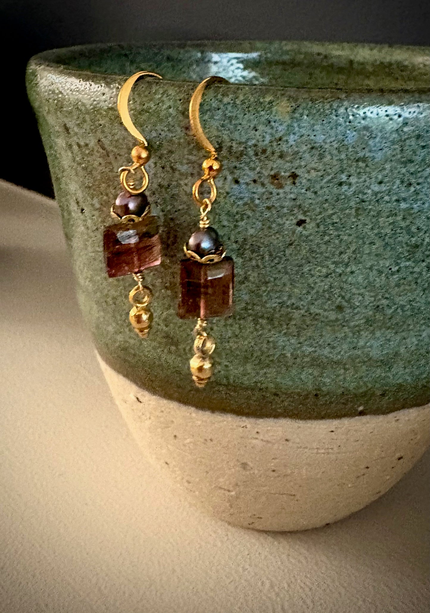 Ardiente Earrings - Faceted Tourmaline and Peacock Pearl