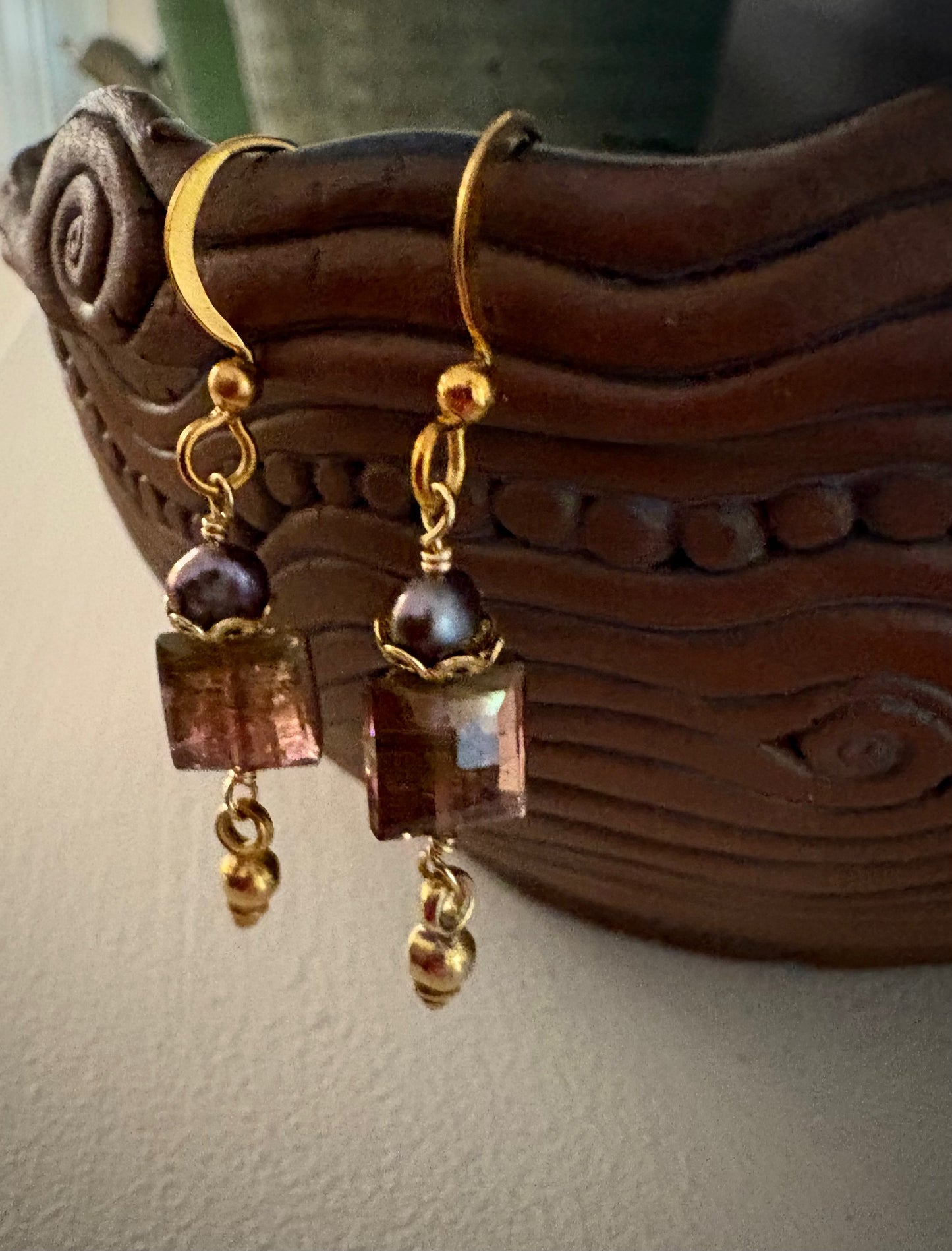 Ardiente Earrings - Faceted Tourmaline and Peacock Pearl