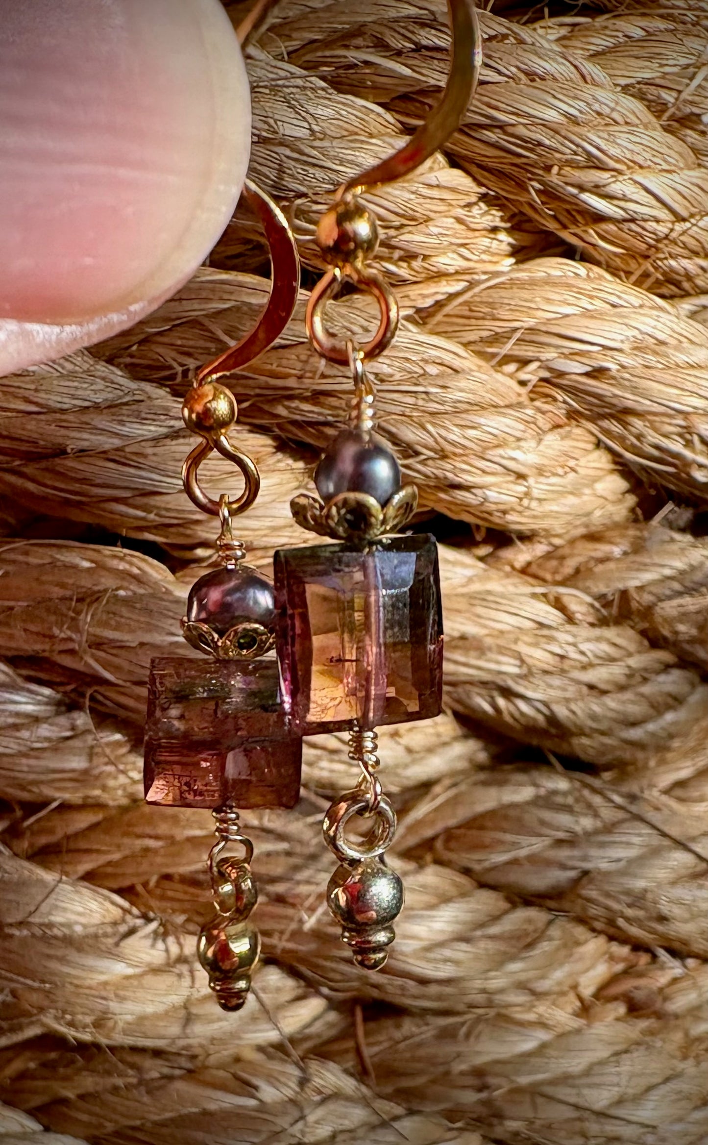 Ardiente Earrings - Faceted Tourmaline and Peacock Pearl