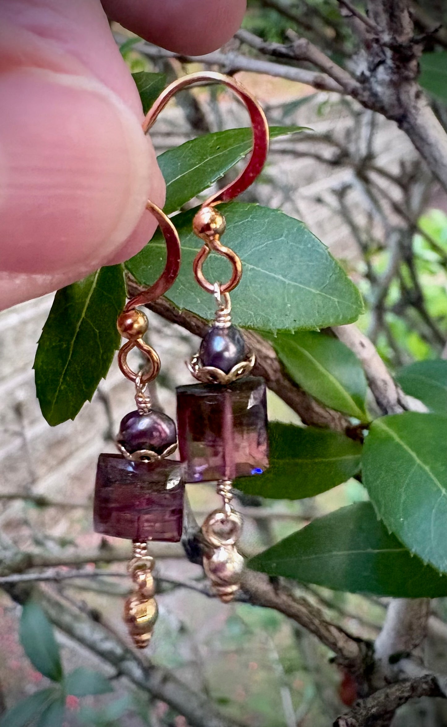 Ardiente Earrings - Faceted Tourmaline and Peacock Pearl