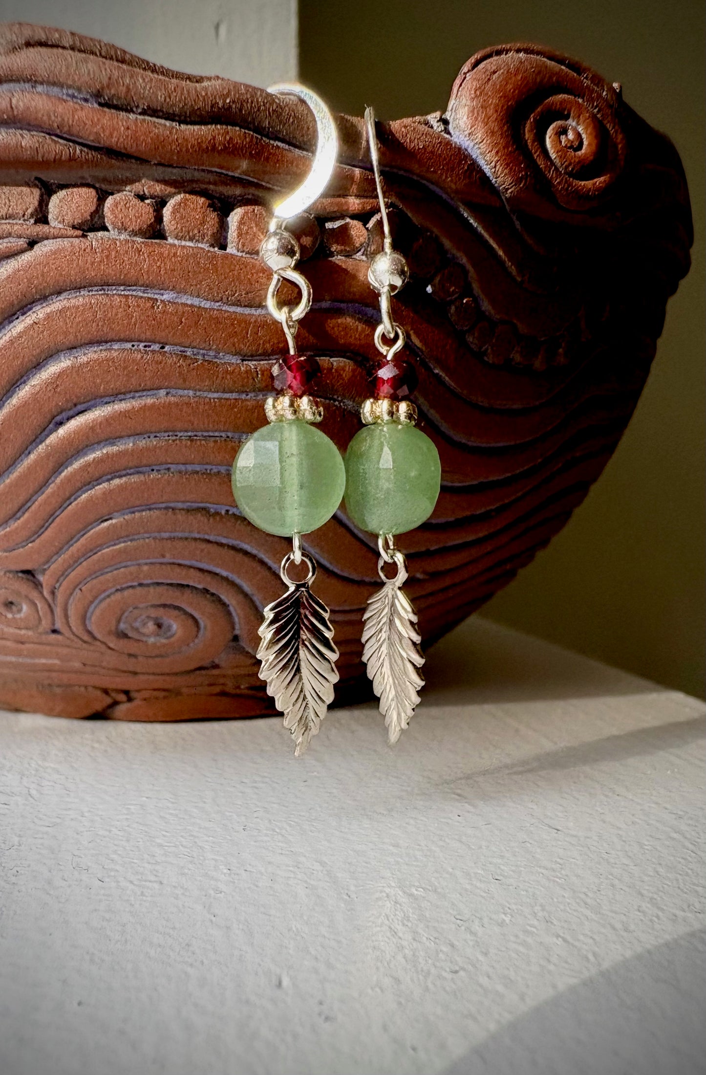 Ibis Earrings - Faceted Aqua Chalcedony and Garnet