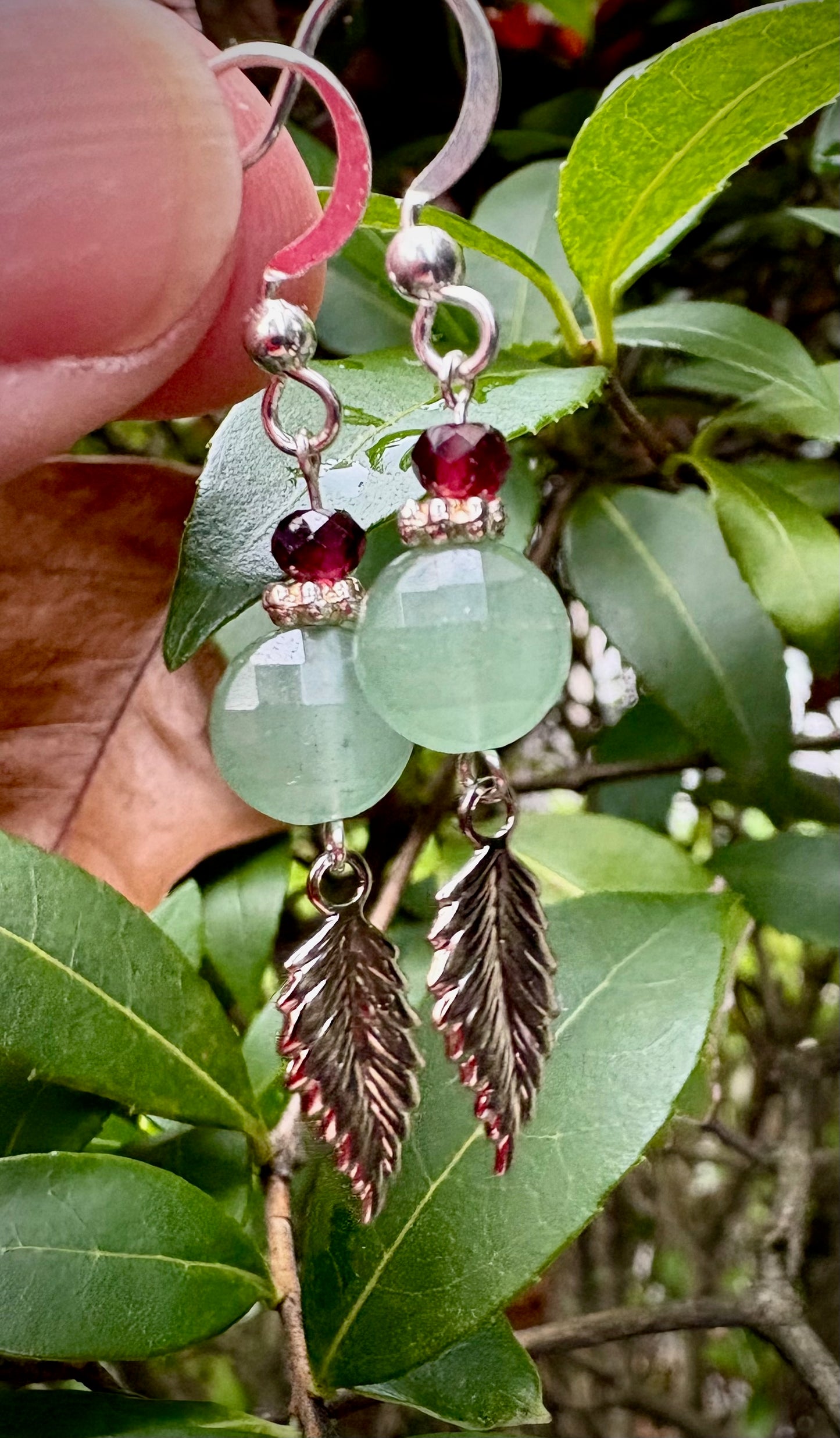 Ibis Earrings - Faceted Aqua Chalcedony and Garnet