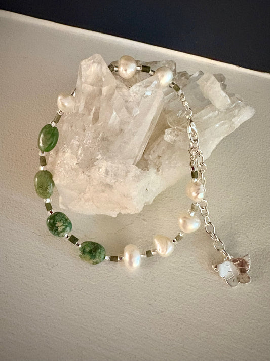Marina Bracelet - Pearl, Green Peruvian Opal, Jade
