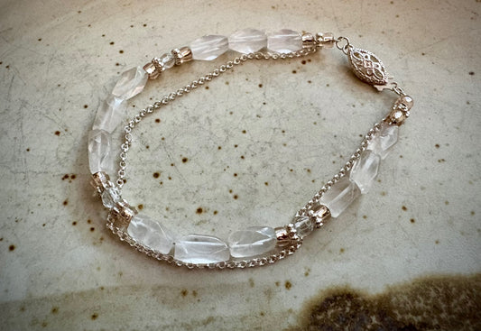 Pirene Bracelet - Rose Quartz and Stirling Silver