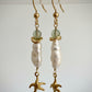 Brillante Earrings - Biwa Freshwater Pearls and Prehnite