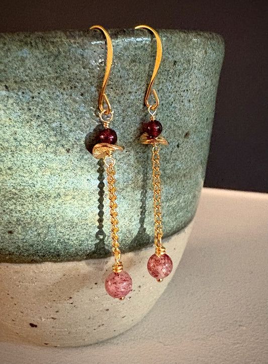 Majestuosa Earrings - Garnet and Strawberry Quartz