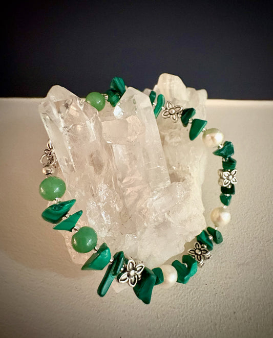 Eunoe Bracelet - Aventurine, Malachite, and Pearl
