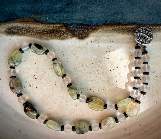 Kaone Necklace - Prehnite (Grade A) with Vintage Glass