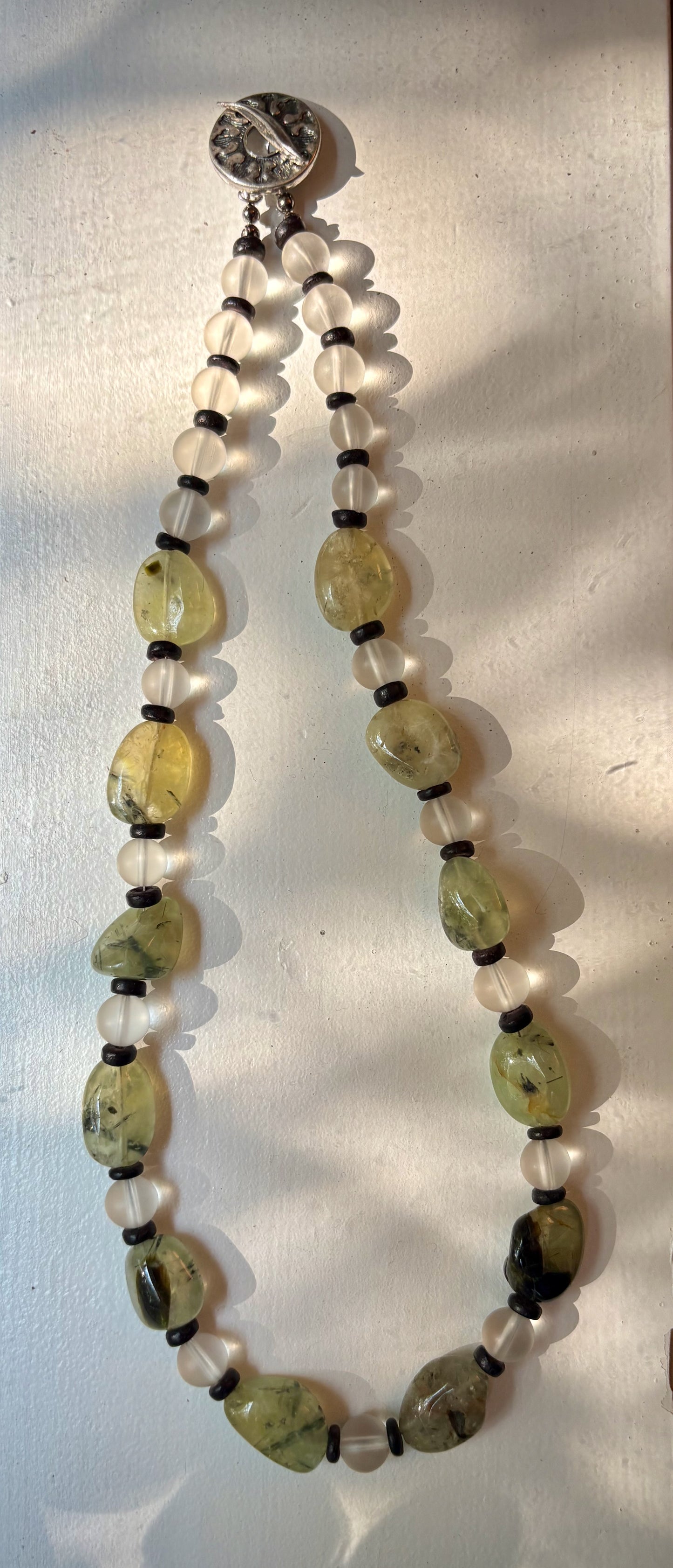 Kaone Necklace - Prehnite (Grade A) with Vintage Glass