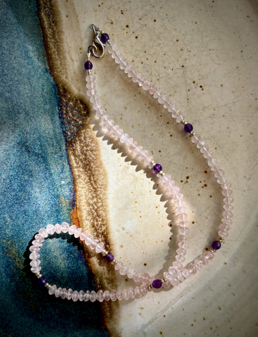 Odione Necklace -Rose Quartz and Amethyst