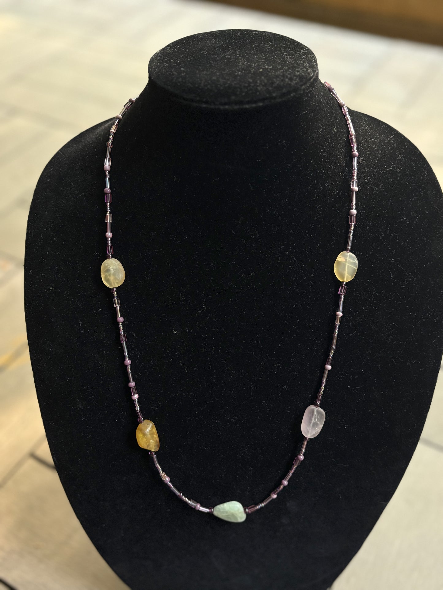 Tonja Necklace-Matte Citrine, Aquamarine, Rose Quartz