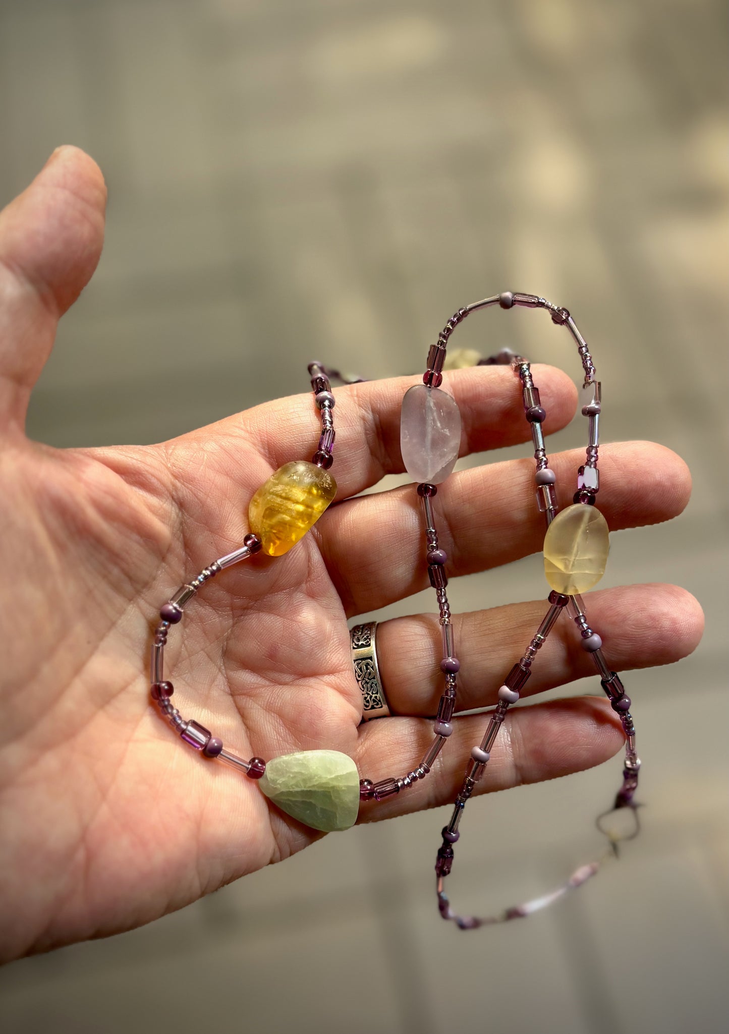 Tonja Necklace-Matte Citrine, Aquamarine, Rose Quartz