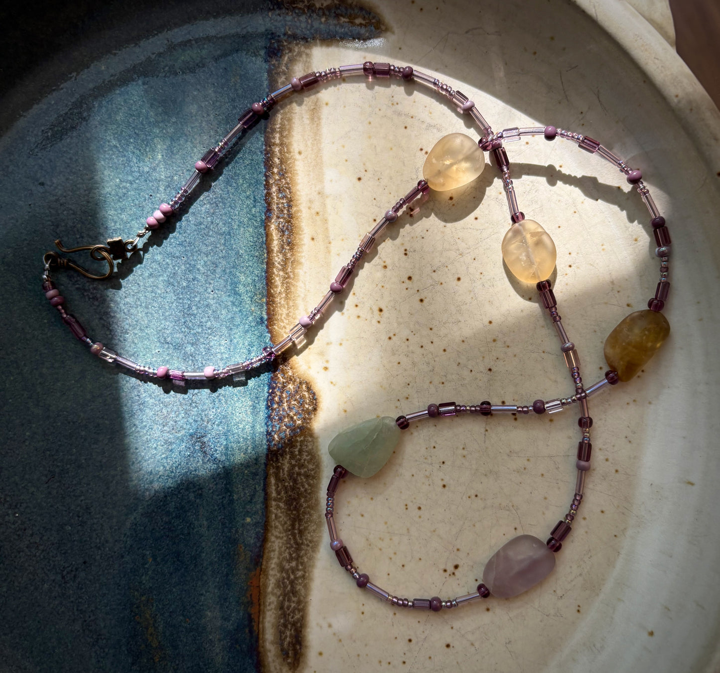 Tonja Necklace-Matte Citrine, Aquamarine, Rose Quartz