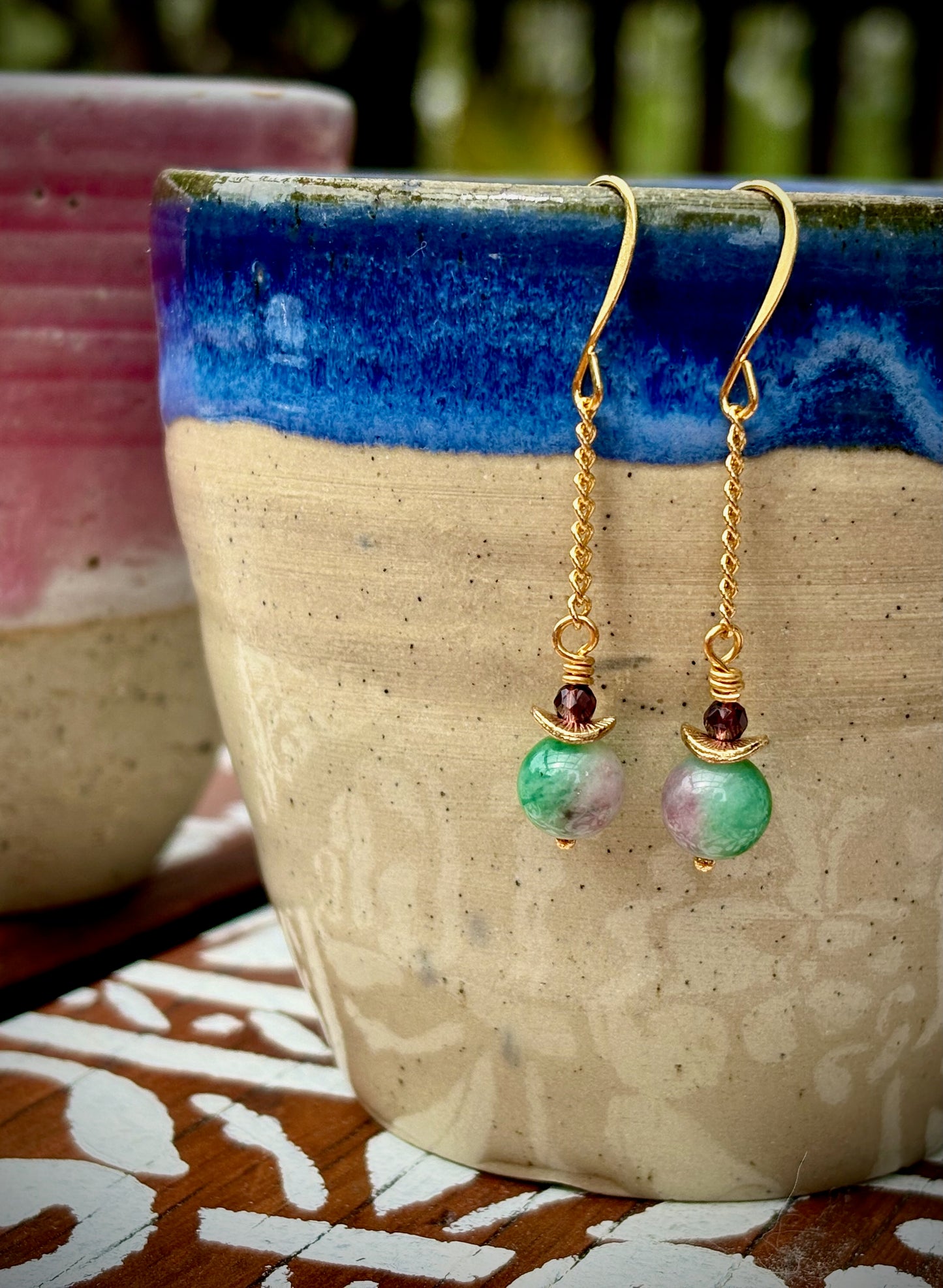 Estupenda Earrings - Fluorite and Crystal Drops