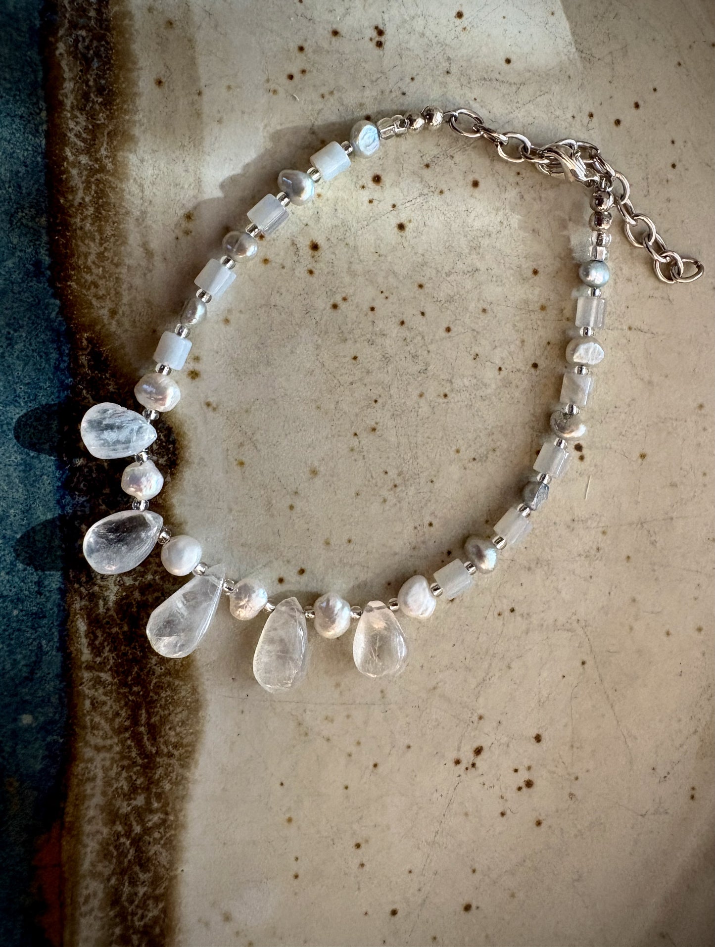 Amphiro Bracelet-Moonstone, Pearl, Blue Lace Agate