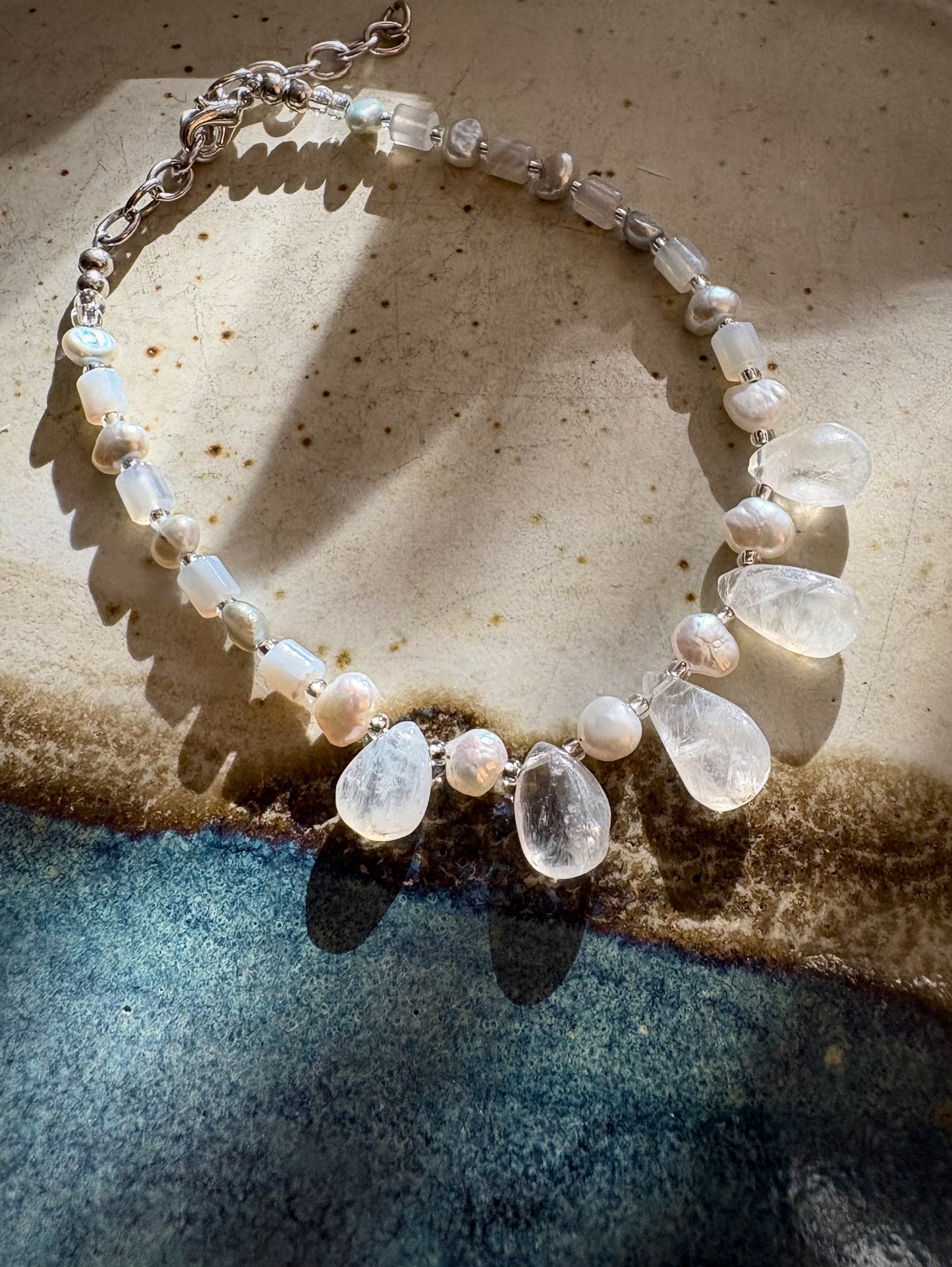 Amphiro Bracelet-Moonstone, Pearl, Blue Lace Agate