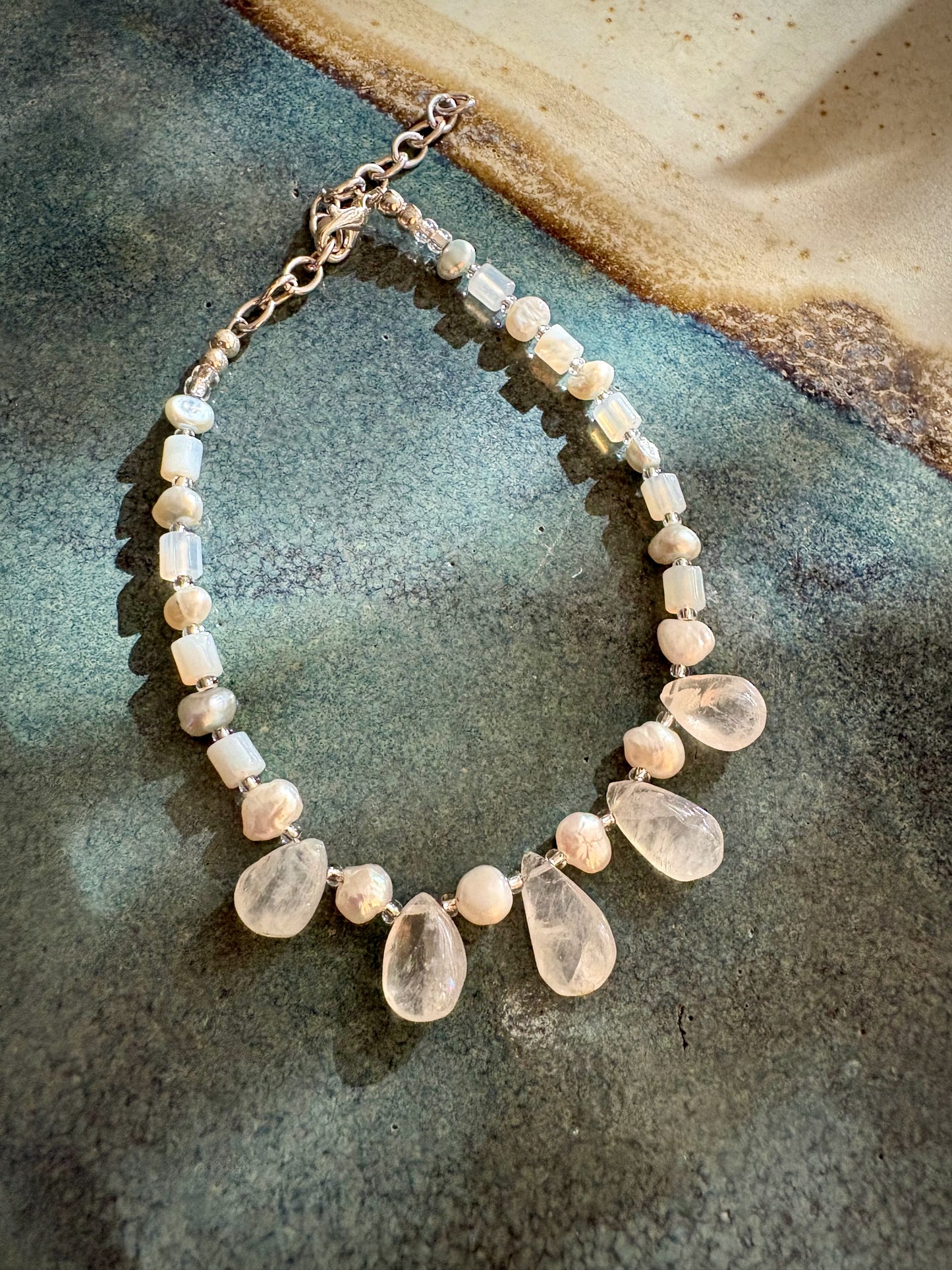 Amphiro Bracelet-Moonstone, Pearl, Blue Lace Agate