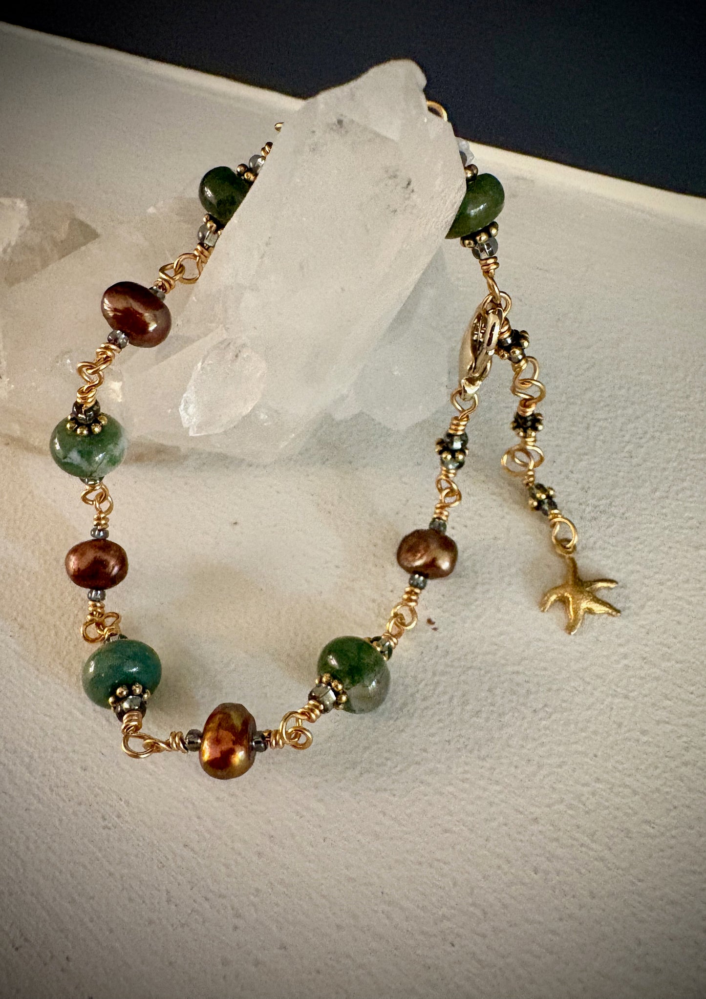 Cirrha Bracelet - Moss Agate and Pearl