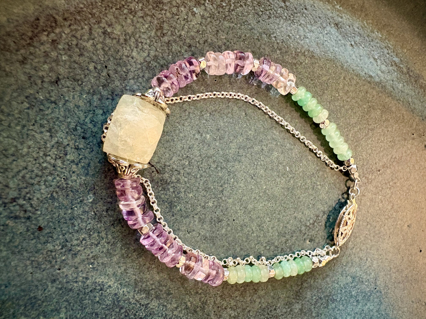 Lirael Bracelet - Milky Quartz, Amethyst, and Chrysoprase