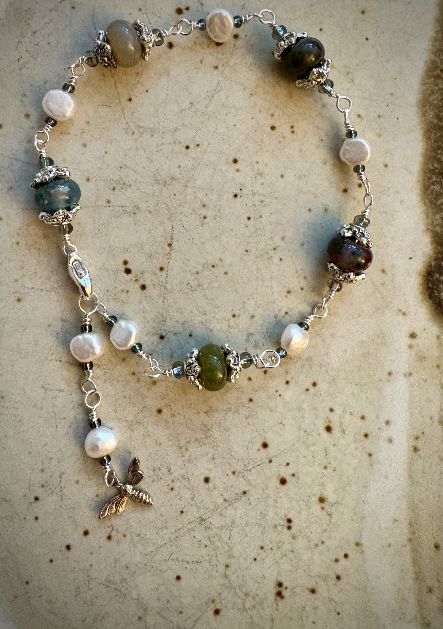 Varisse Bracelet - Moss Agate and Pearl