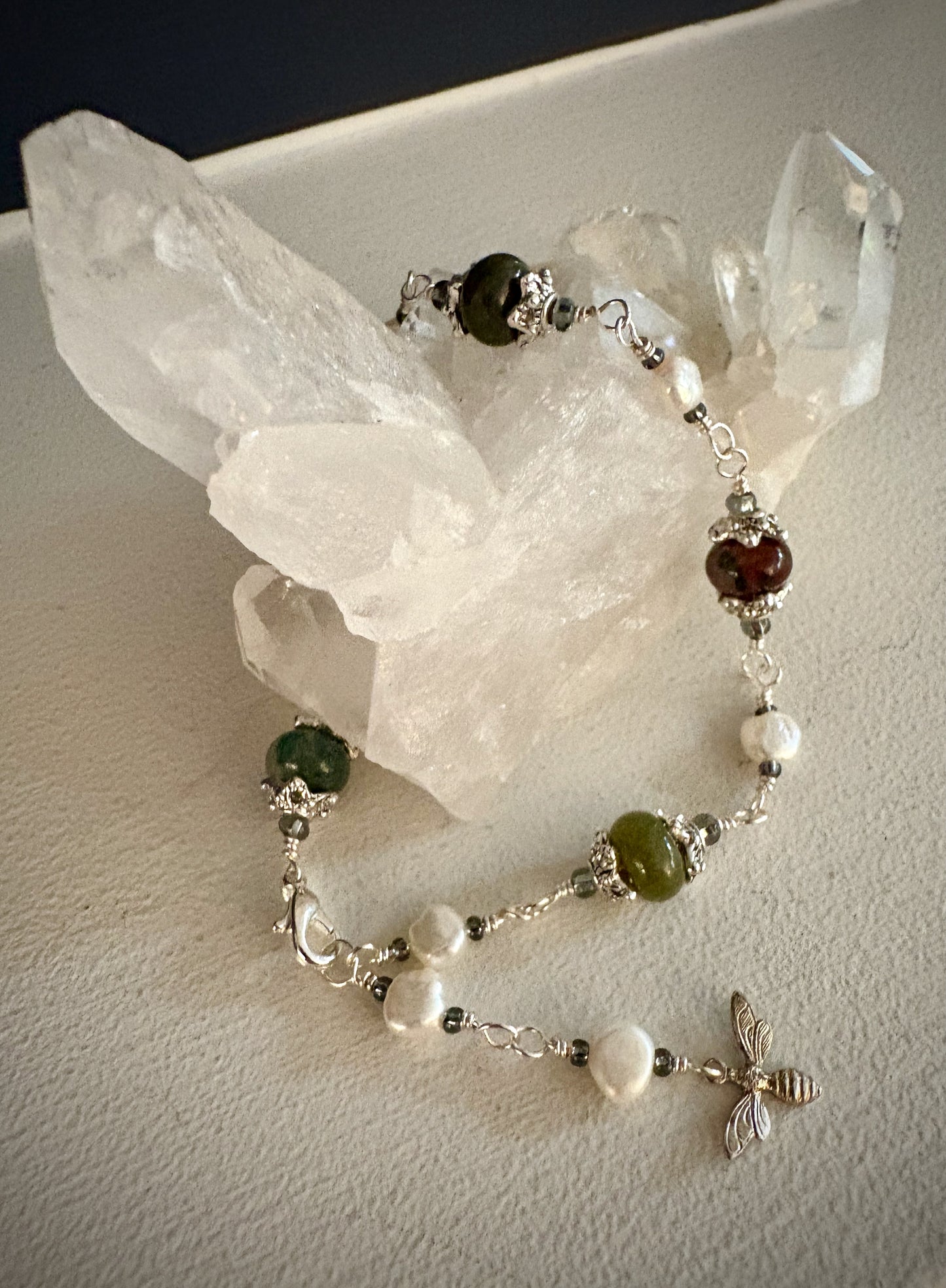 Varisse Bracelet - Moss Agate and Pearl