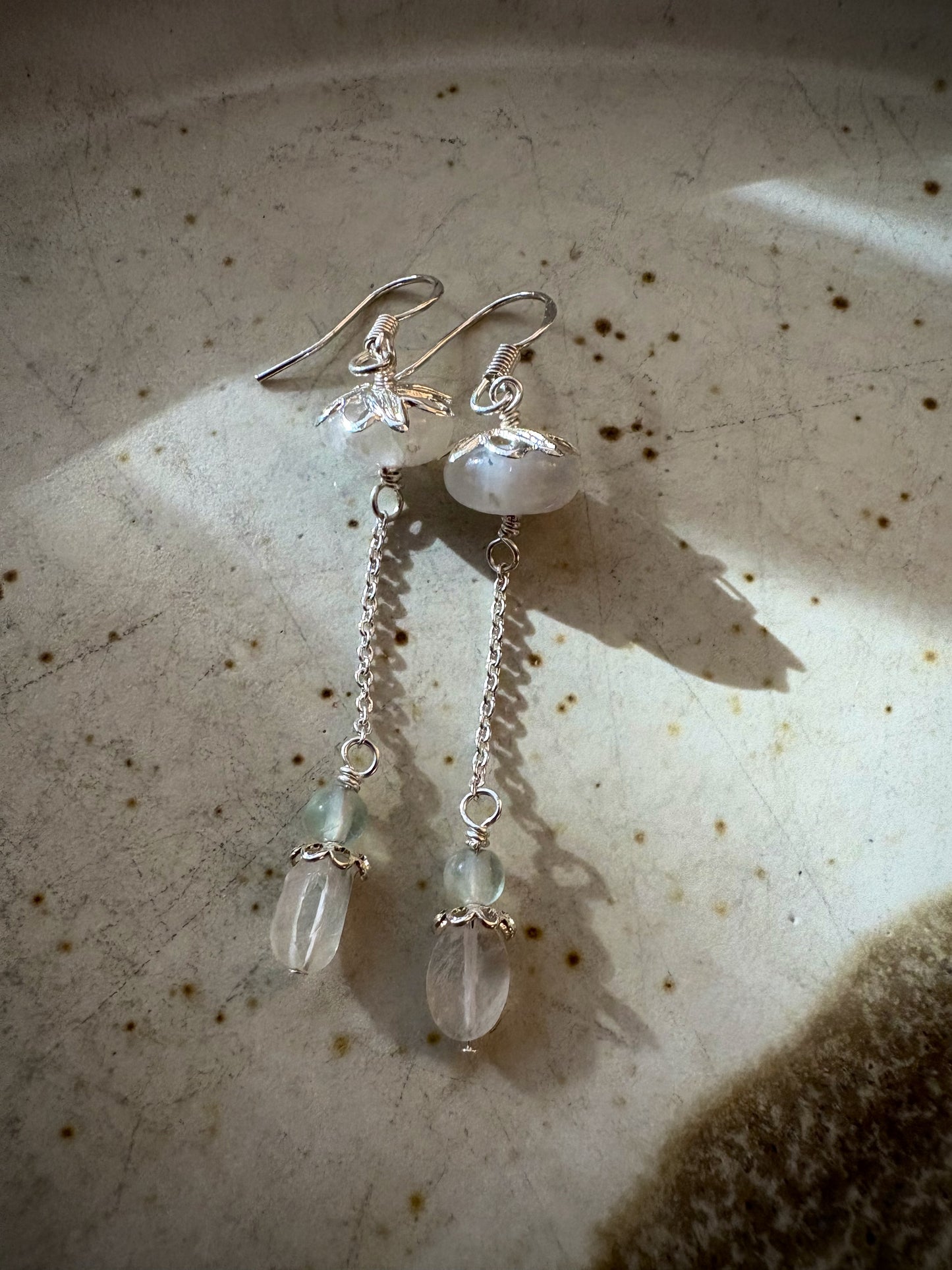 Aurora Earrings - Moonstone and Fluorite