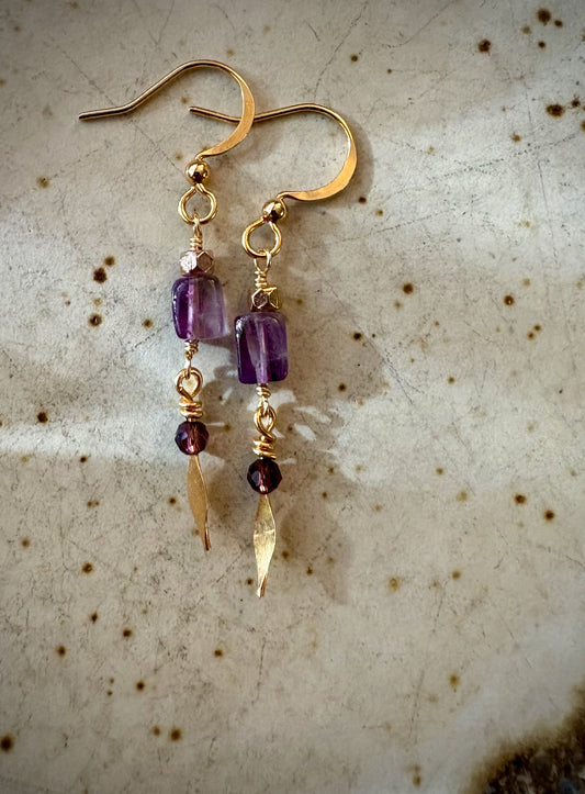 Aitana Earrings - Amethyst and Crystal