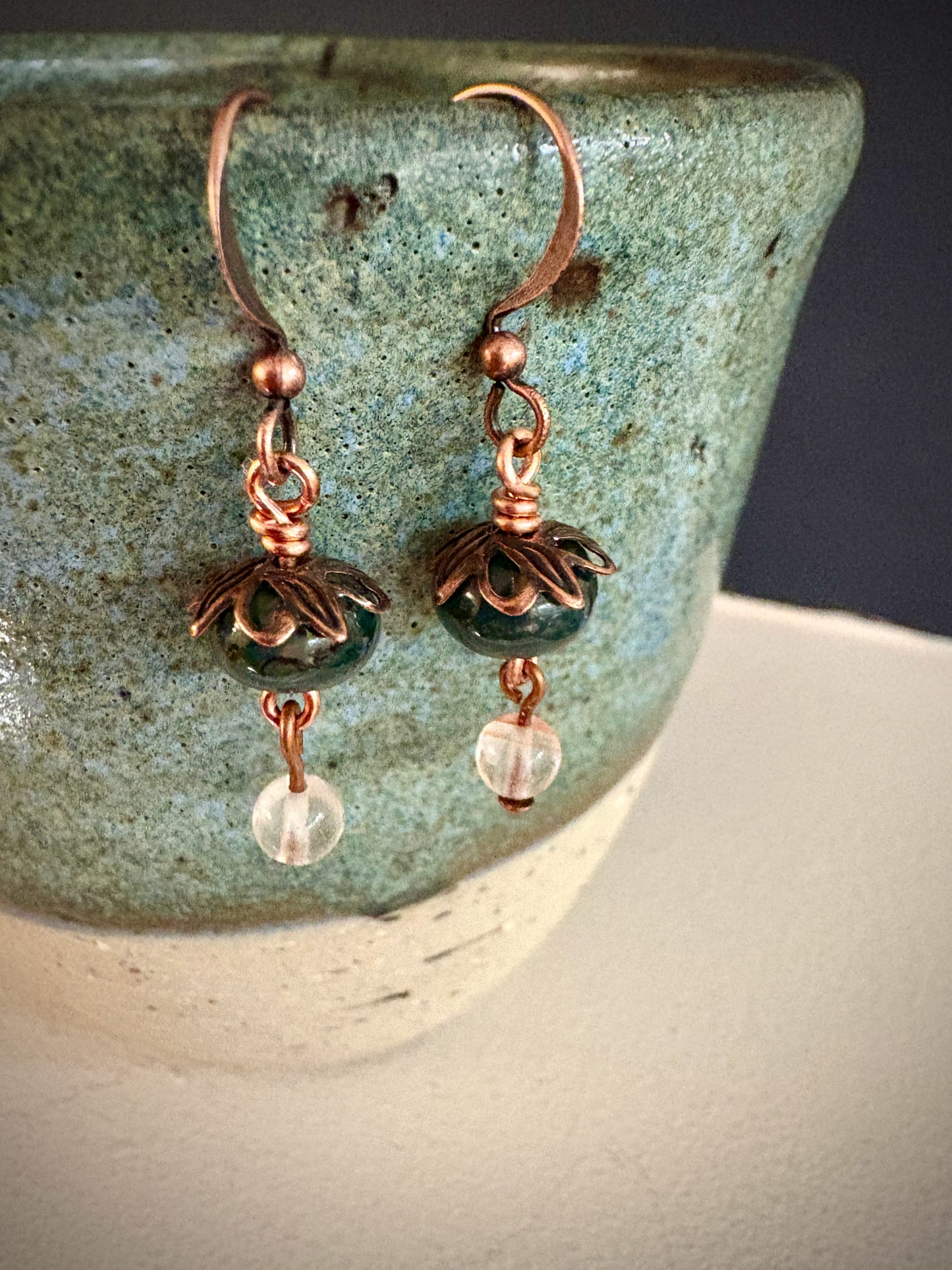 Alejandra Earrings - Moss Agate and Cherry Quartz