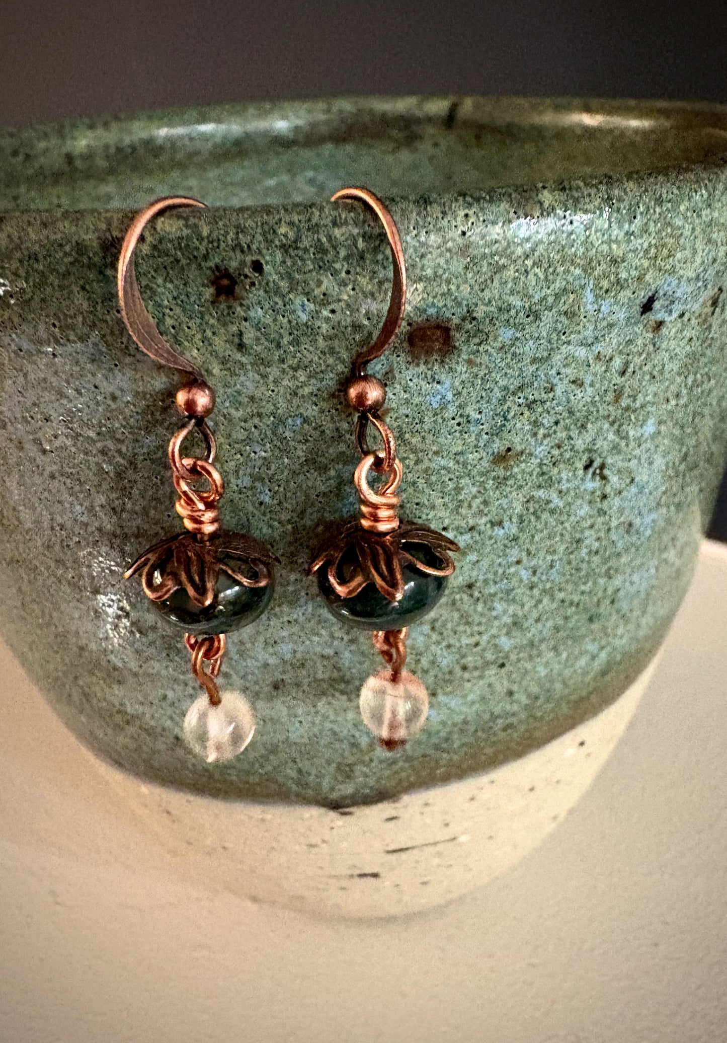 Alejandra Earrings - Moss Agate and Cherry Quartz