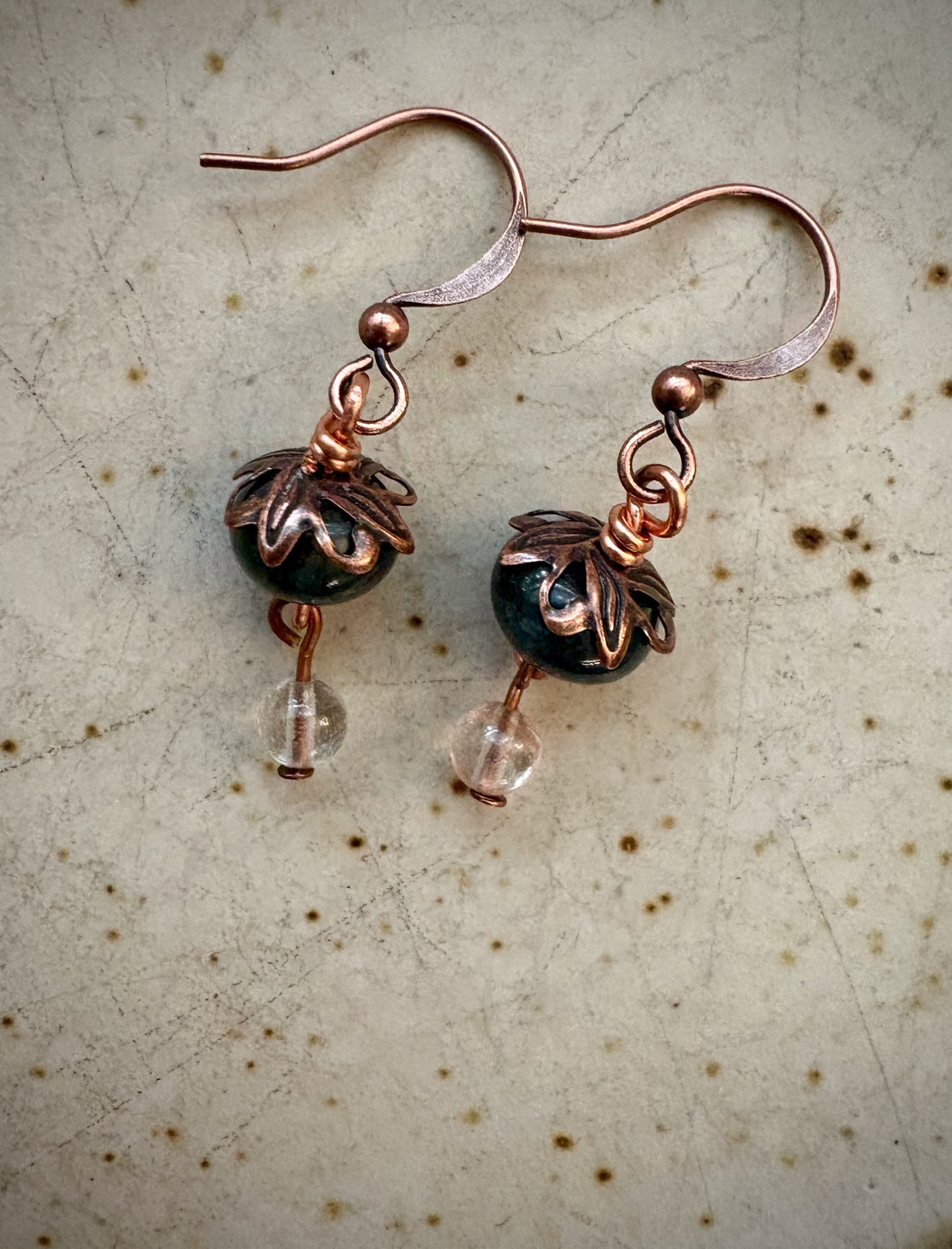 Alejandra Earrings - Moss Agate and Cherry Quartz