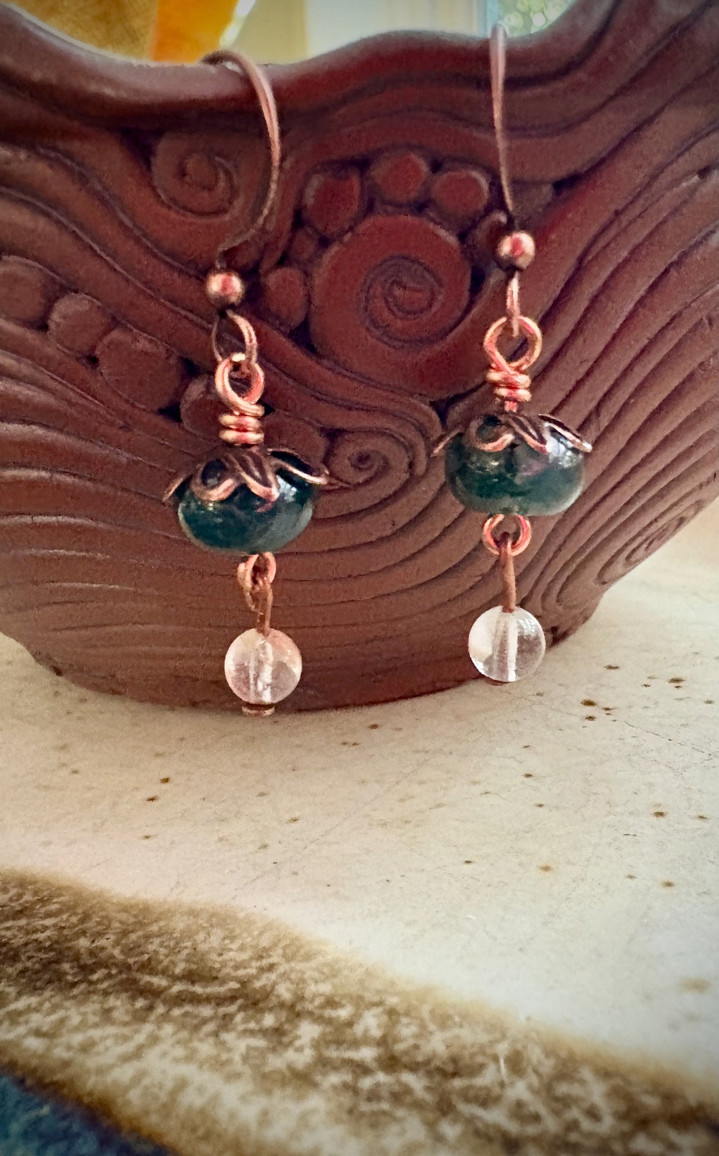 Alejandra Earrings - Moss Agate and Cherry Quartz