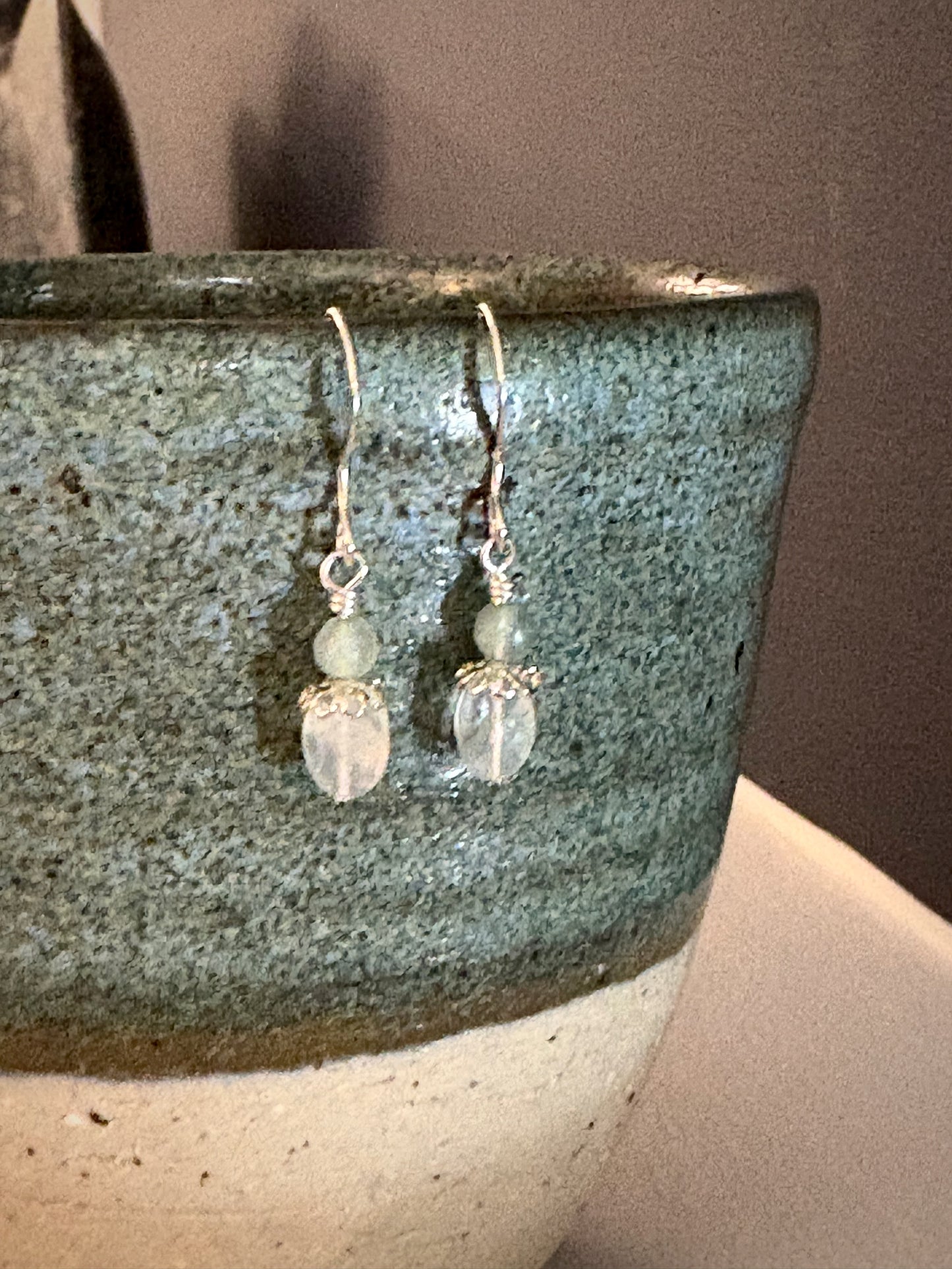 Tethyra Earrings - Moonstone and Fluorite
