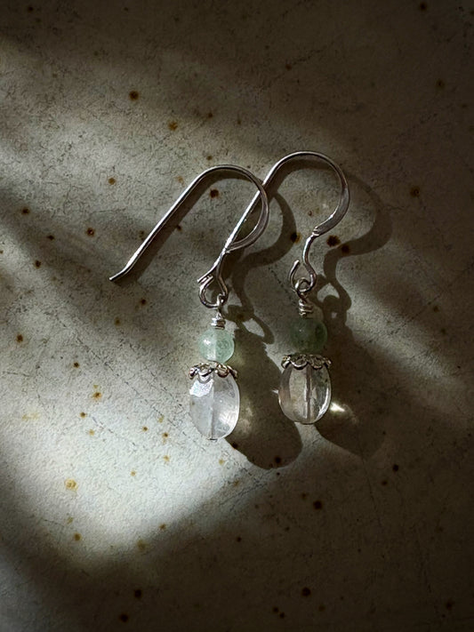 Tethyra Earrings - Moonstone and Fluorite
